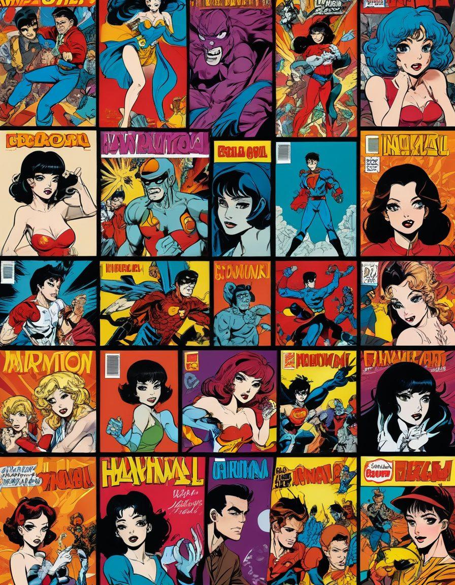 An artistic fusion of vintage comic book panels transitioning into vibrant cartoon scenes, showcasing notable characters from the evolution of hentai and adult animation. Include playful elements like exaggerated expressions and bold colors, highlighting the contrast between the two styles. Surround the scenes with subtle hints of anime aesthetics, and a dynamic flow to depict movement and change. Set against a contrasting background with a blend of retro and modern vibes. digital illustration, vibrant colors.